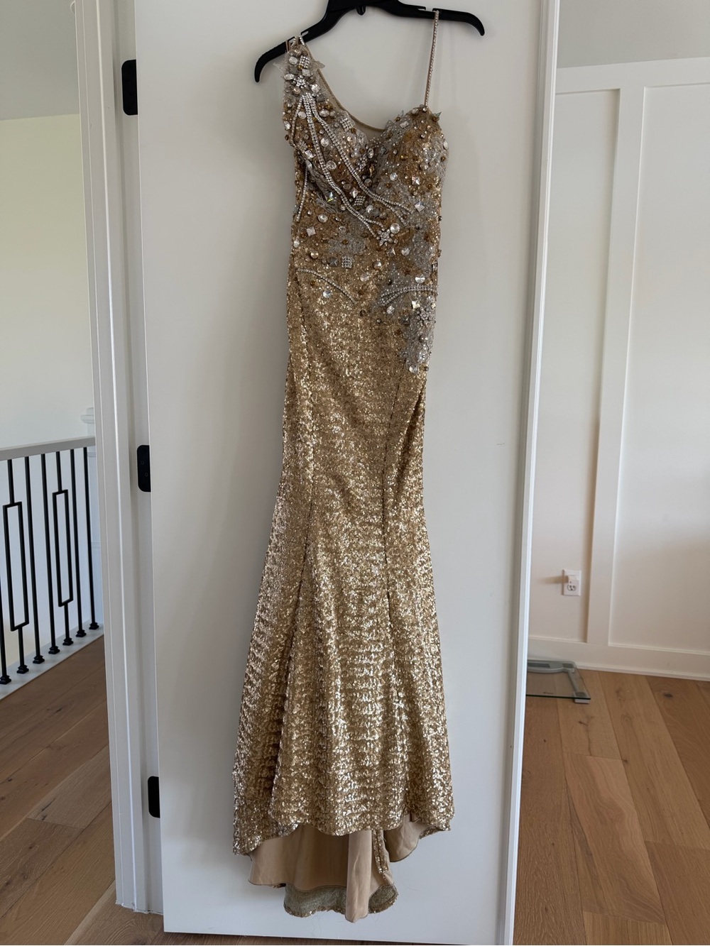 Gold Sequin One-Shoulder Evening Gown